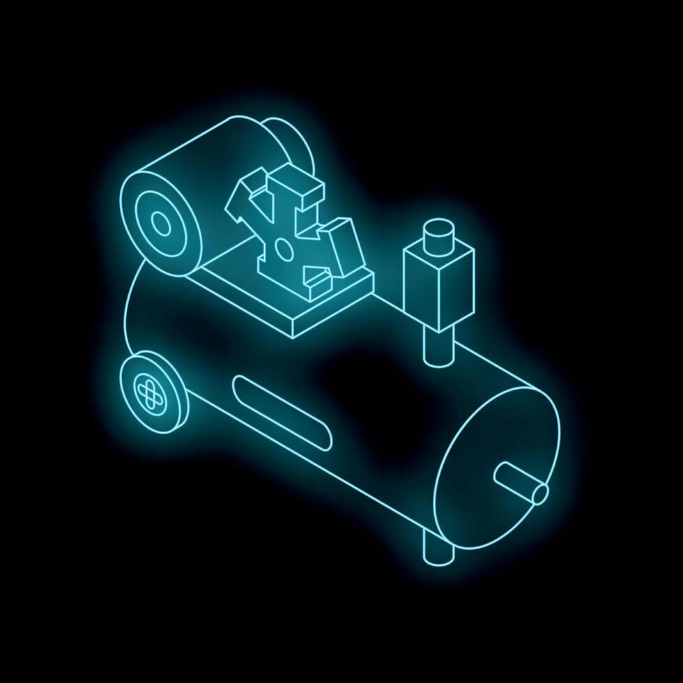 Glowing neon air compressor on dark background vector