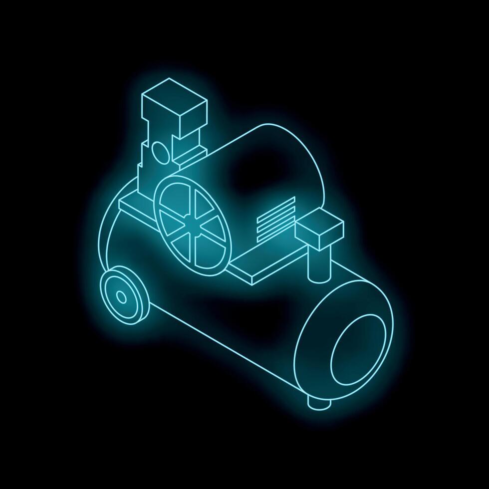 Neon blue air compressor glowing on black background vector