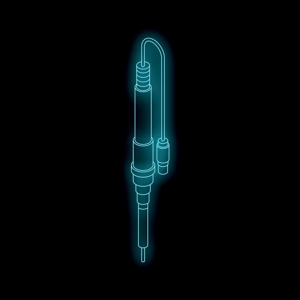 Electric soldering iron with blue neon light emitting from tip and cable vector