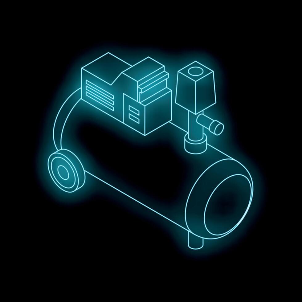 Glowing neon air compressor icon on black background vector
