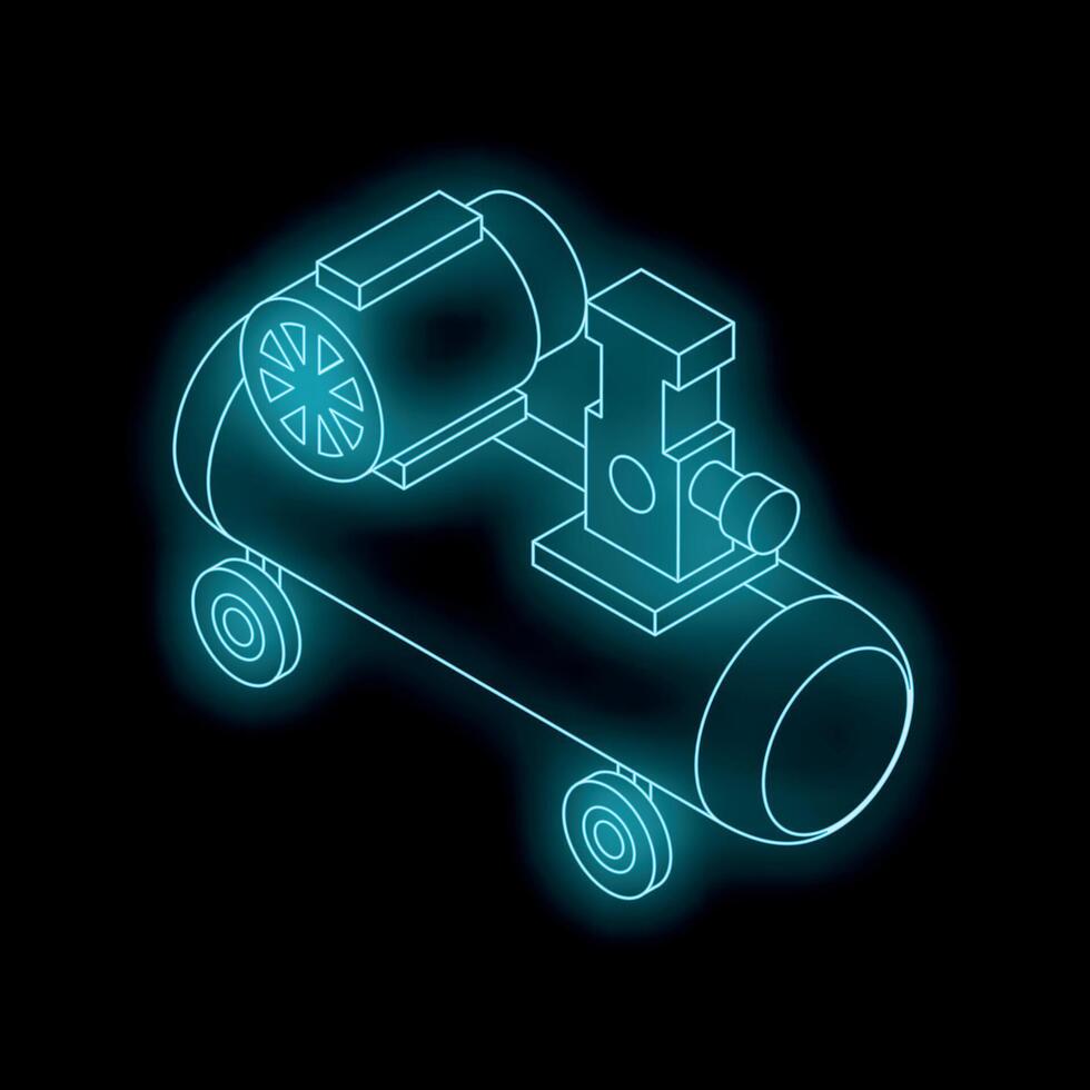 Air compressor with electric motor glowing on dark background vector