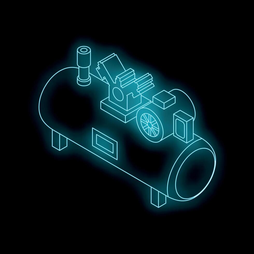 Neon blue air compressor shining in the dark vector