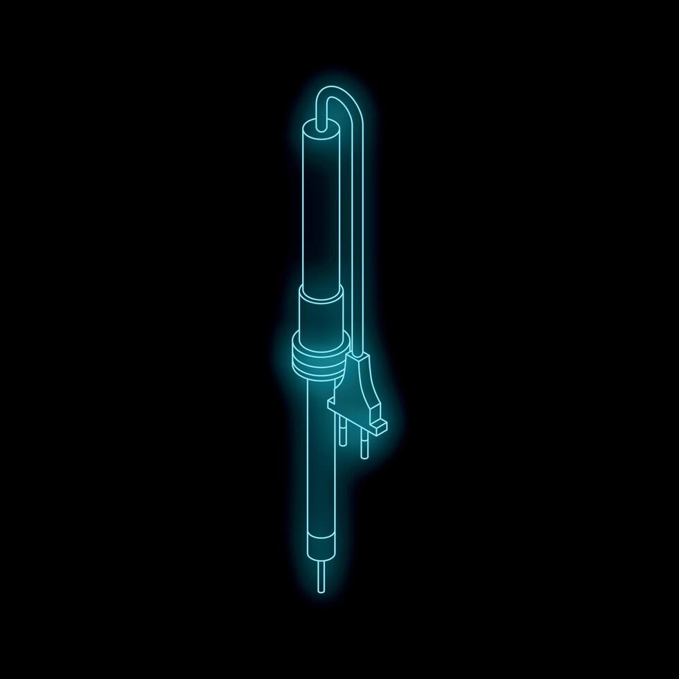 Electric soldering iron with blue neon light effect on black background vector