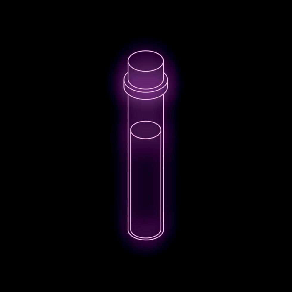 Glowing neon test tube icon on dark background representing chemical analysis vector