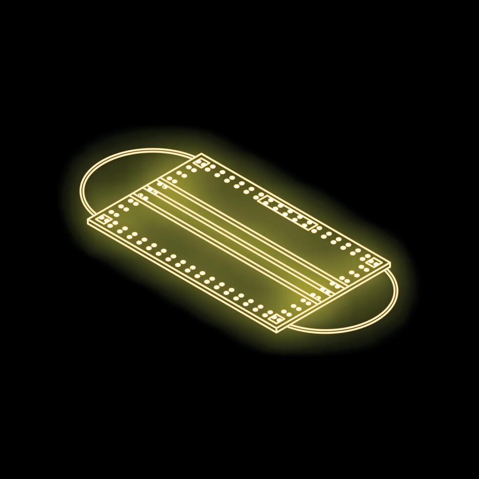 Yellow glowing neon line medical protective mask icon isolated on black background vector