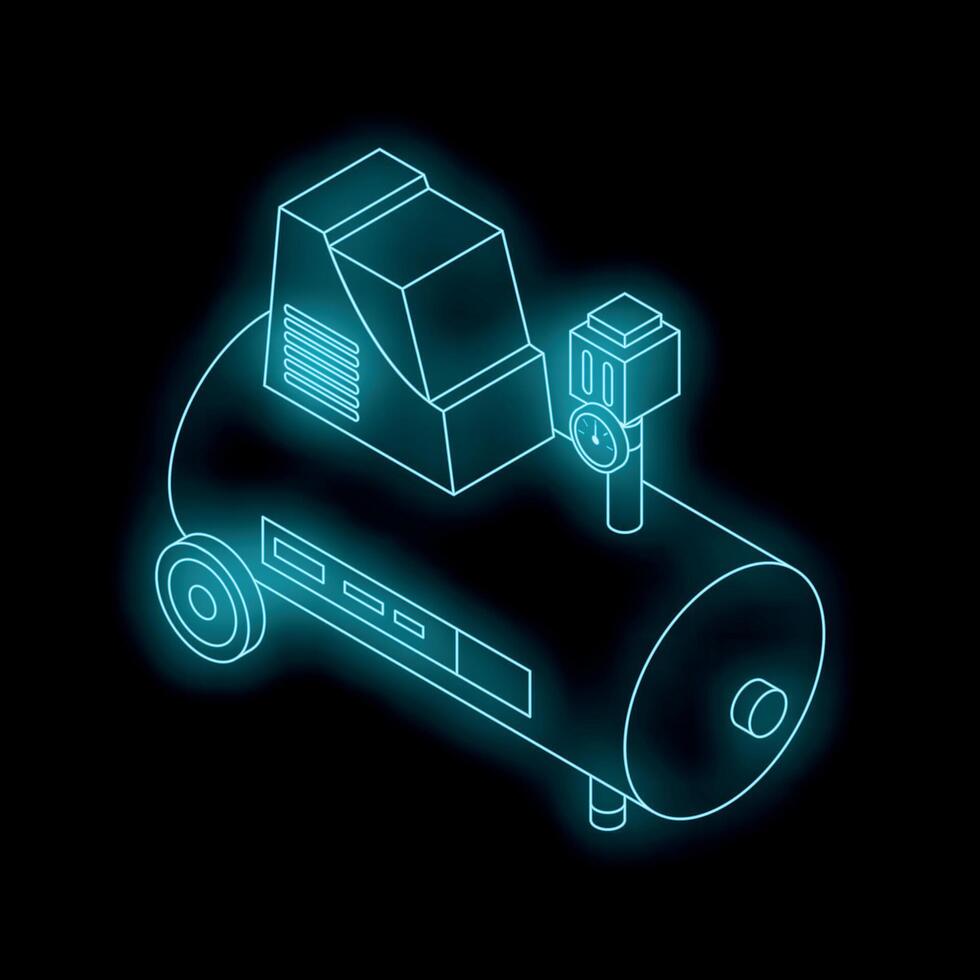 Air compressor with pressure gauge glowing on dark background vector