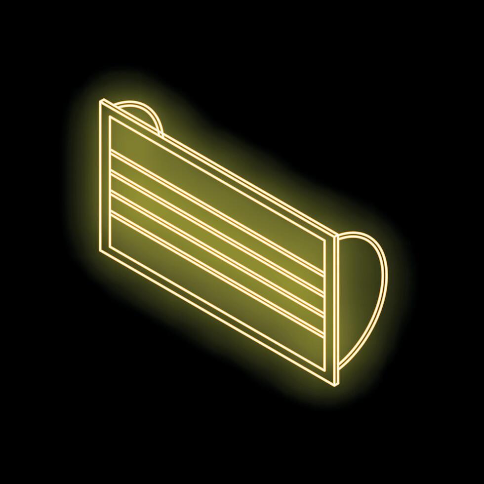 Yellow neon light protective face mask icon glowing on black background vector