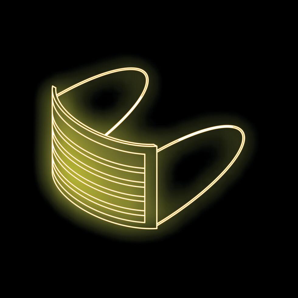 Yellow neon light protective face mask on black background vector