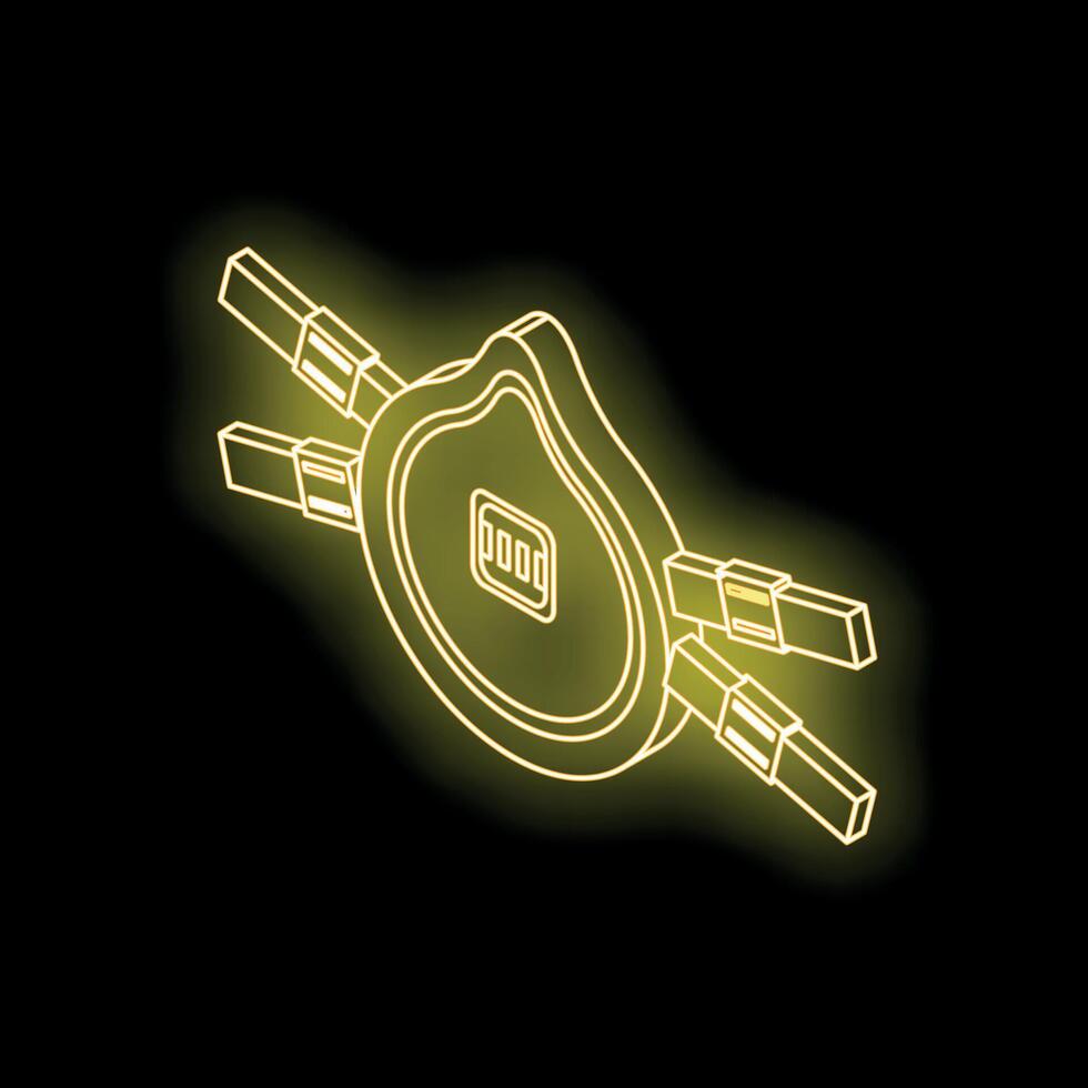 Neon yellow smart mask connecting to multiple devices via usb cables vector