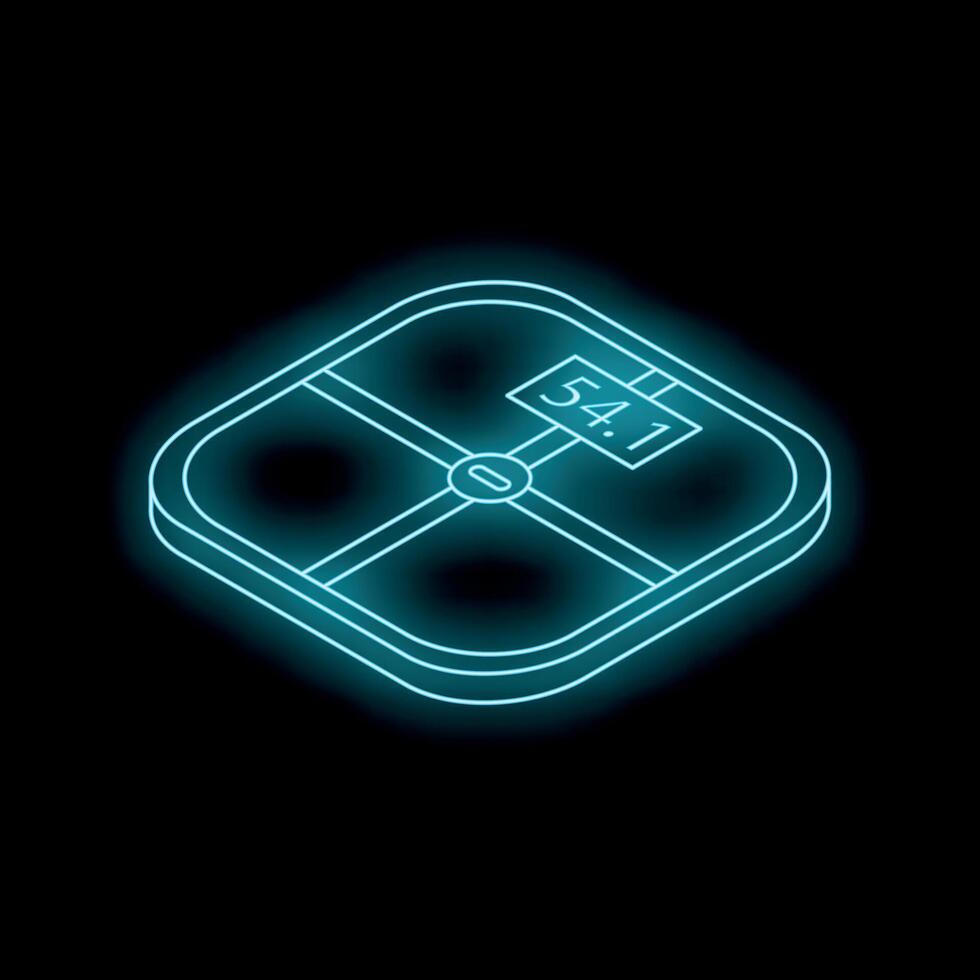 Bathroom scale displaying weight in kilograms with neon blue light effect vector