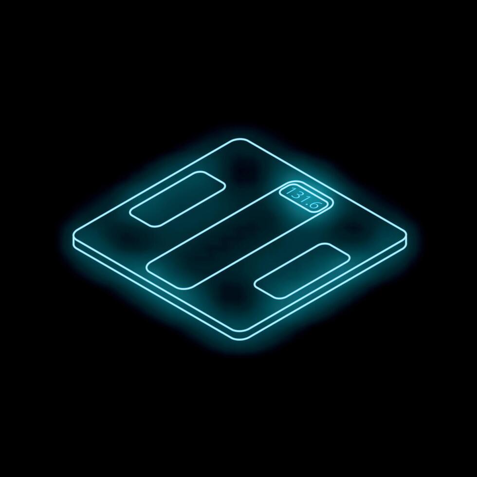Glowing neon bathroom scale displaying weight on dark background vector