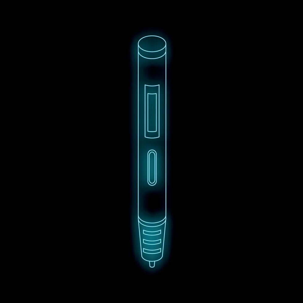Digital pen glowing with neon light on black background vector