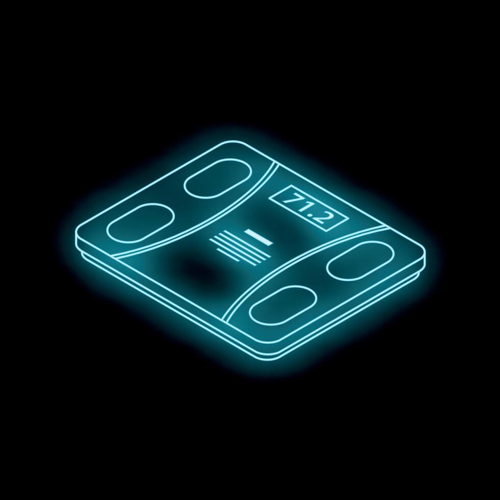 Bathroom scale displaying weight in kilograms with neon blue light effect vector