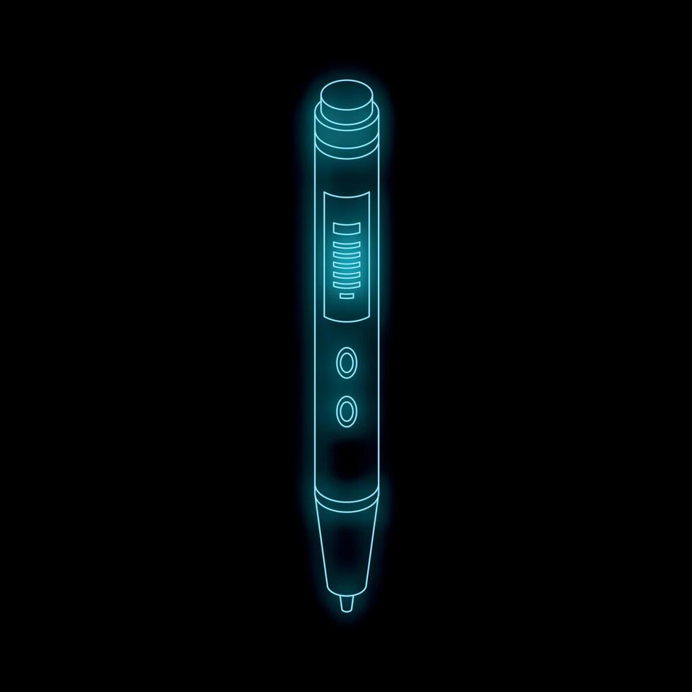 Neon blue 3d pen glowing on black background vector