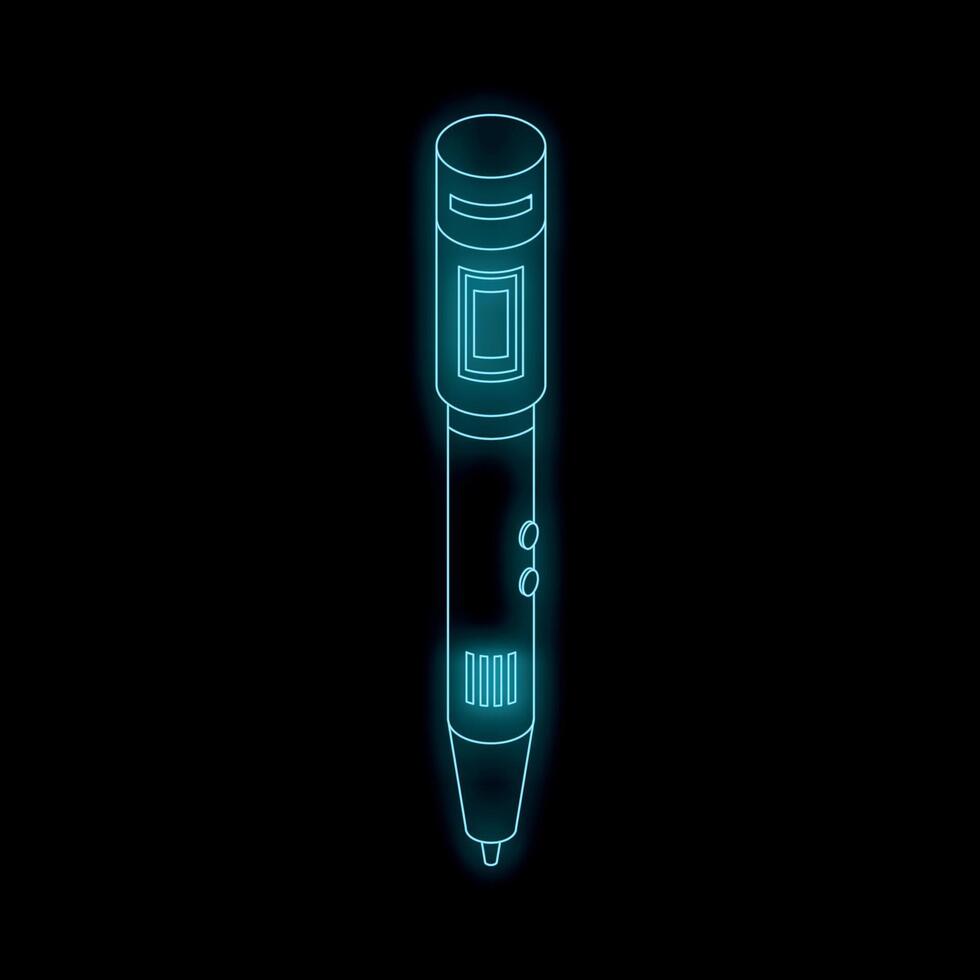 Neon blue 3d pen glowing on black background vector