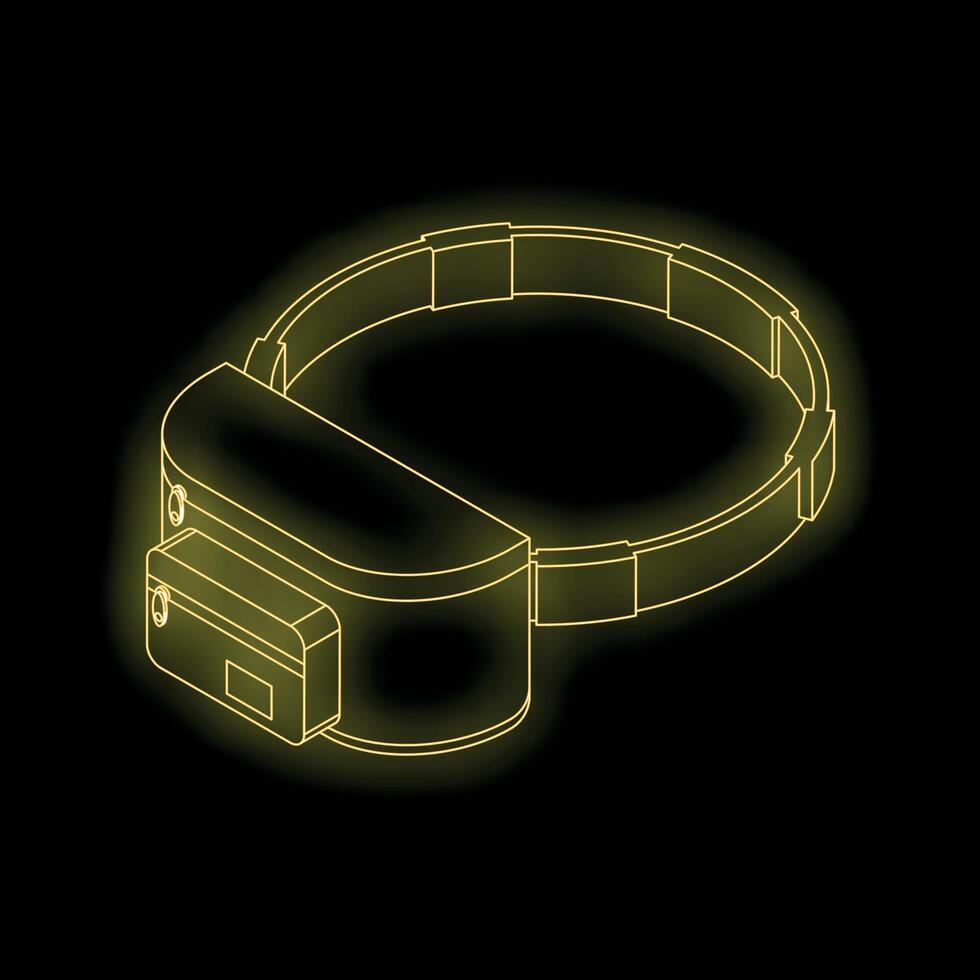 Virtual reality headset glowing neon style on black background vector