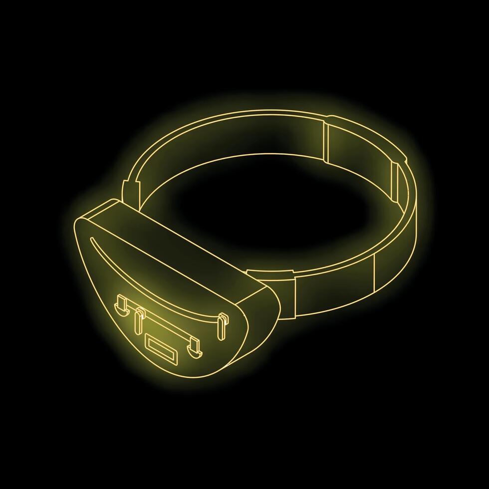 Belt bag glowing with golden neon light on black background vector