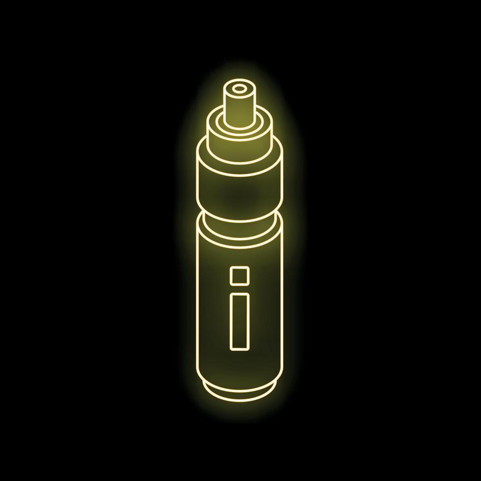 Yellow neon electronic cigarette emitting light on black background vector