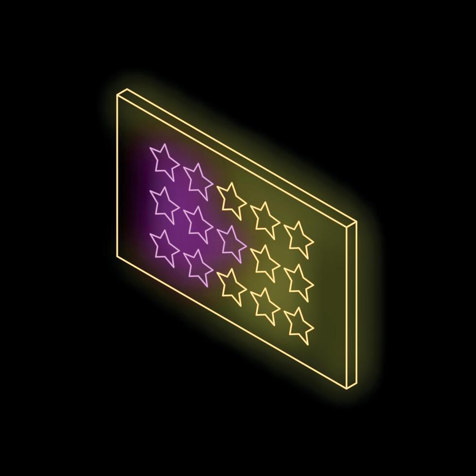 Neon sign showing five star rating on dark background vector