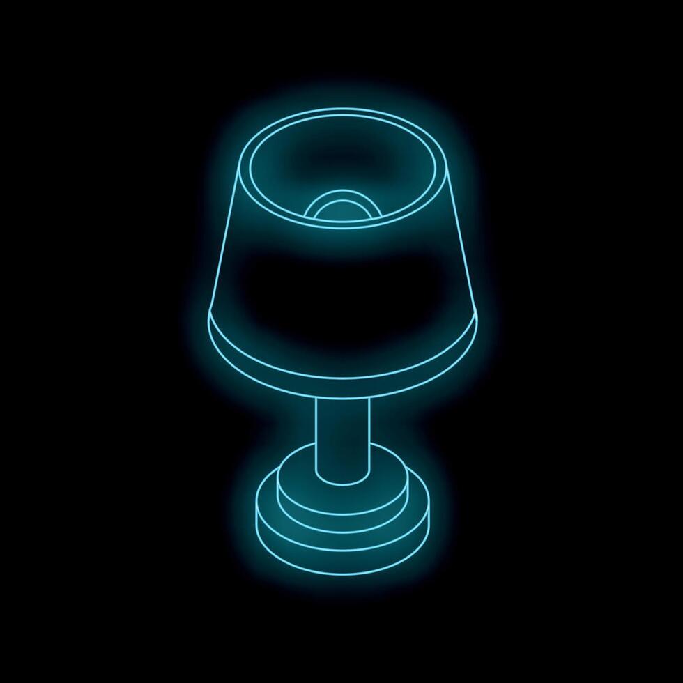 Neon blue table lamp shining in darkness, isometric view vector