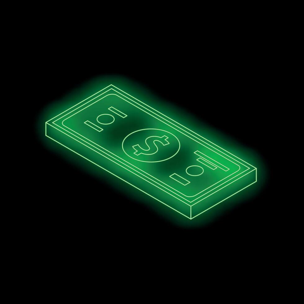 Glowing green dollar bill representing wealth and finance on black background vector