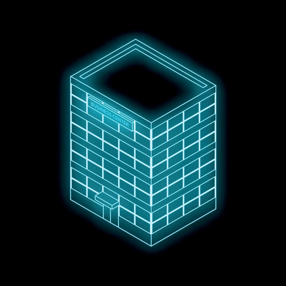 Glowing blue business center on black background representing modern architecture vector