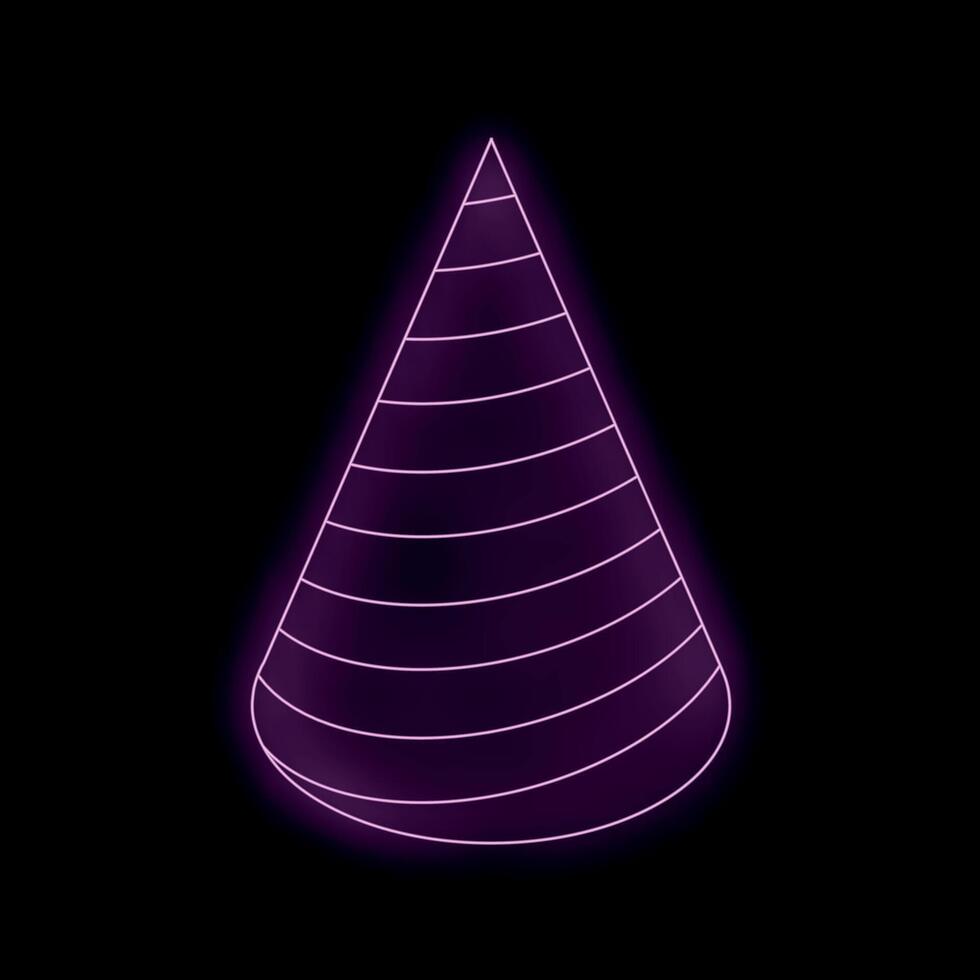 Bright purple neon party hat shining on black background vector