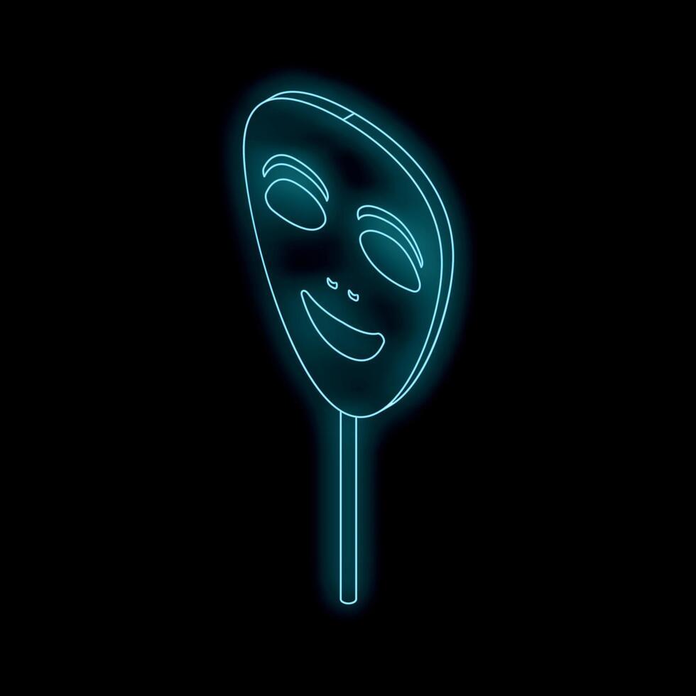 Neon blue mask shining on black background representing happiness vector