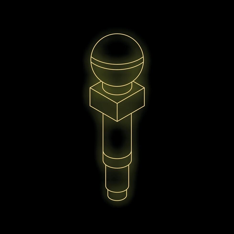 Yellow neon microphone glowing on black background vector