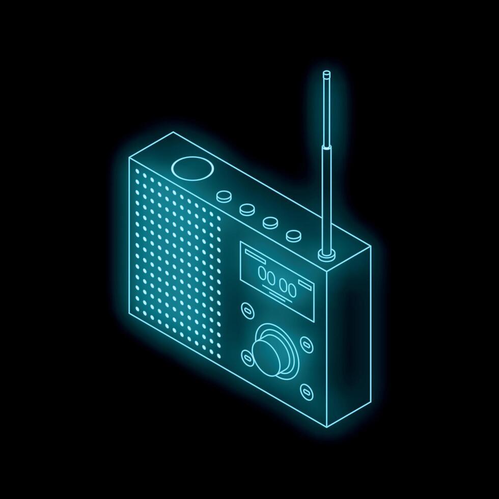 Neon blue radio broadcasting on black background vector