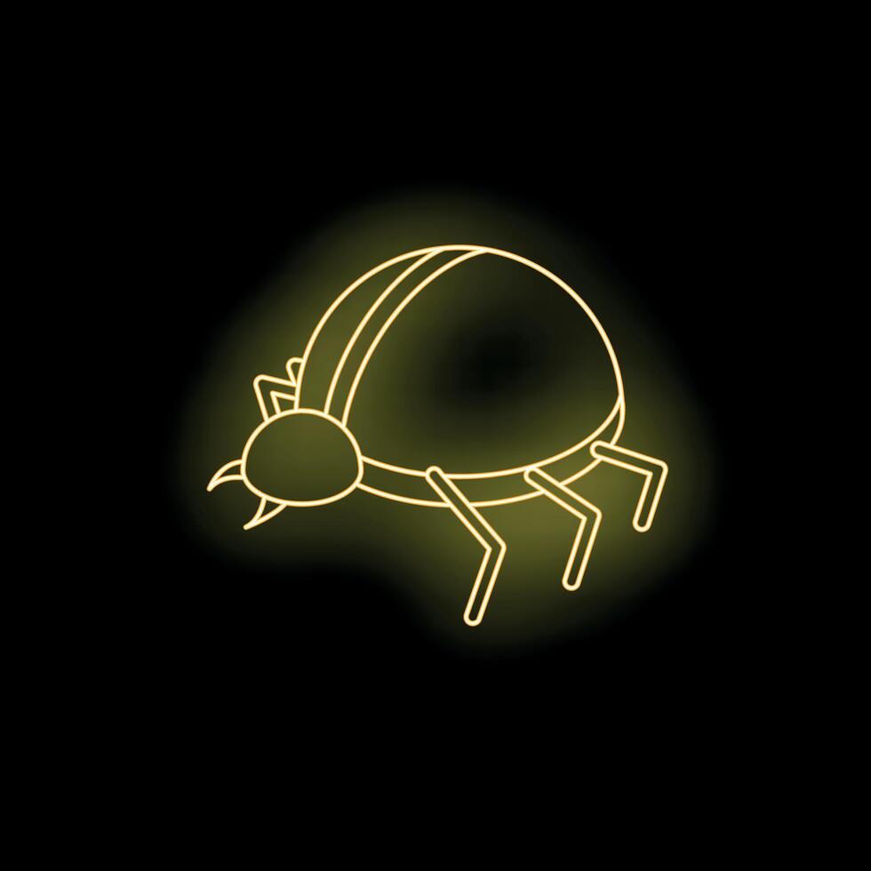 Bright yellow neon light showing bug on black background vector
