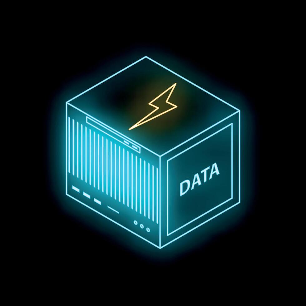 Neon data server providing fast data transfer with lightning bolt symbol vector