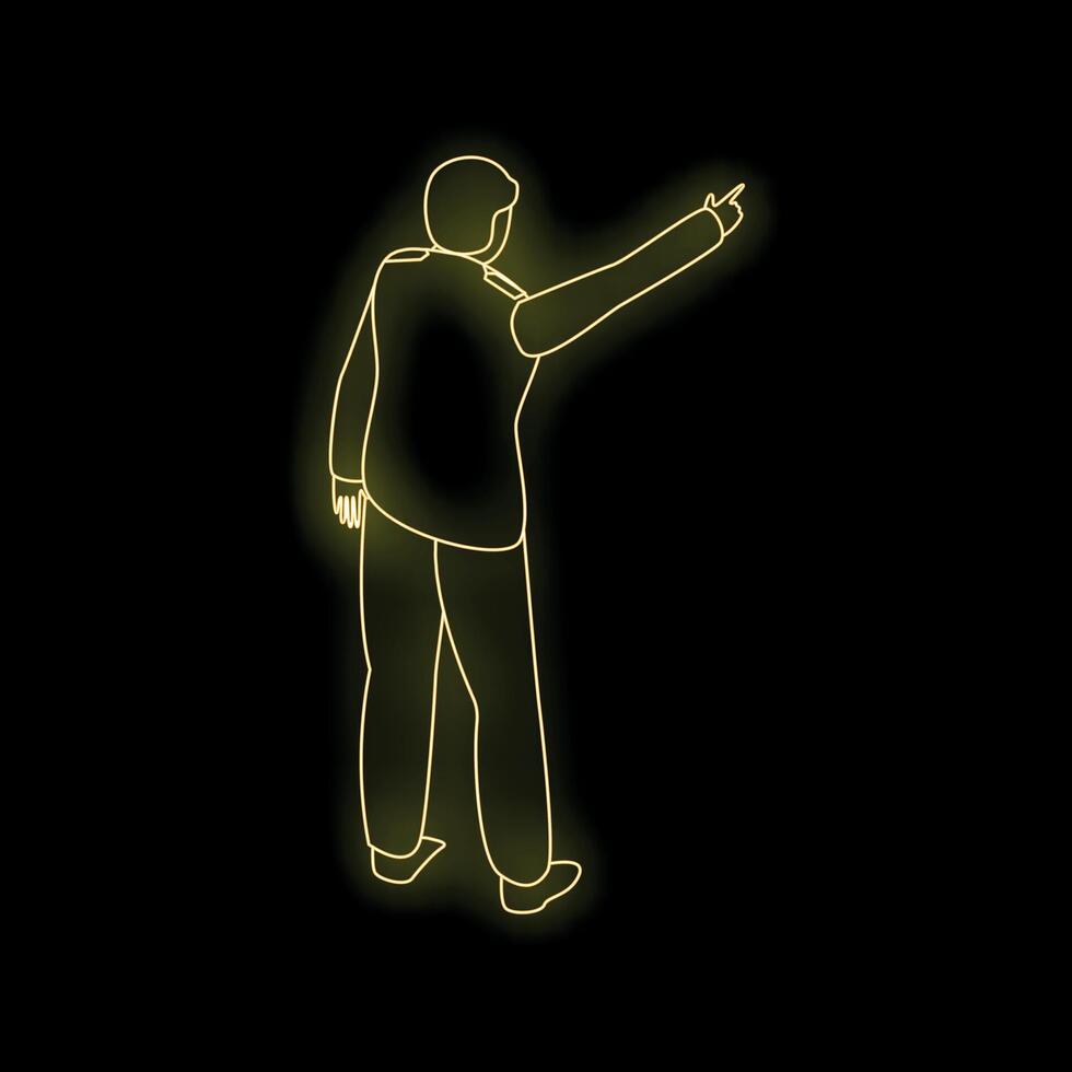 Businessman pointing with neon light effect on black background vector