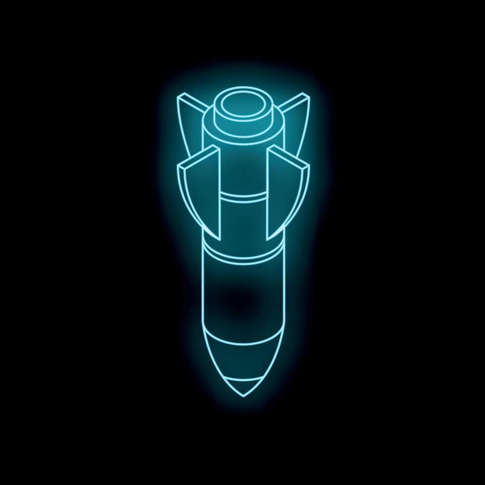 Glowing neon bomb falling down on black background vector
