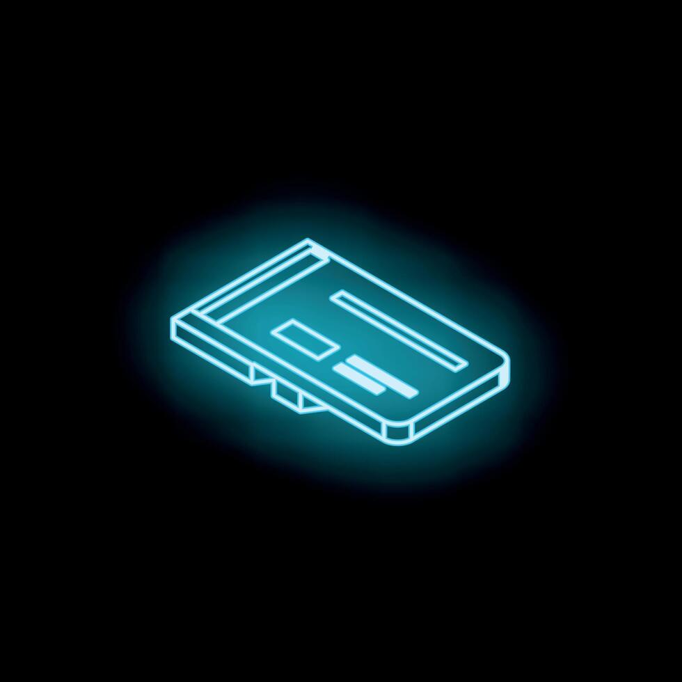 Neon blue memory card shining in darkness vector