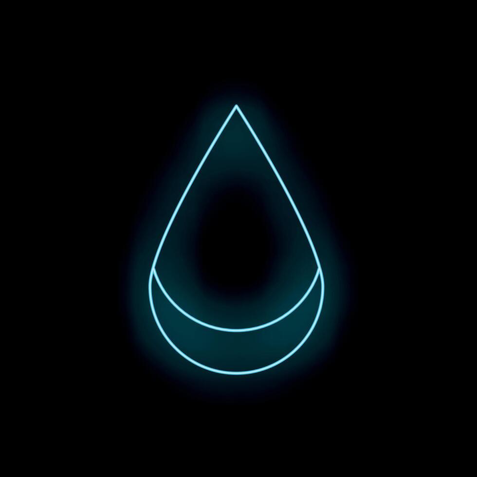 Bright neon water drop shining on black background vector