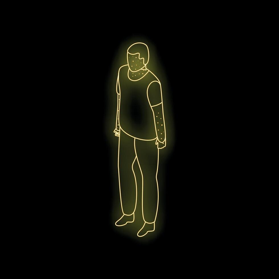 Neon yellow man silhouette showing symptoms of monkeypox virus vector