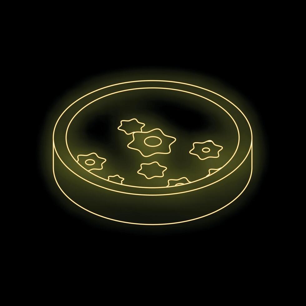 Petri dish with virus cells growing inside, creating a glowing neon effect vector