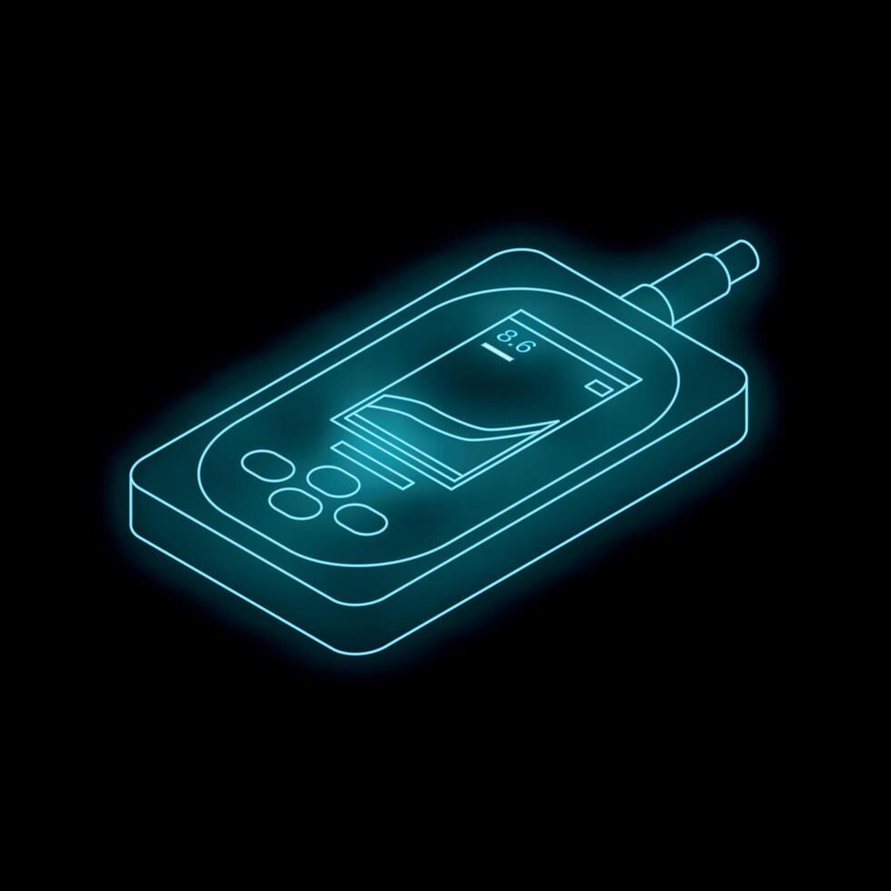 Glowing neon sound level meter measuring noise pollution on black background vector