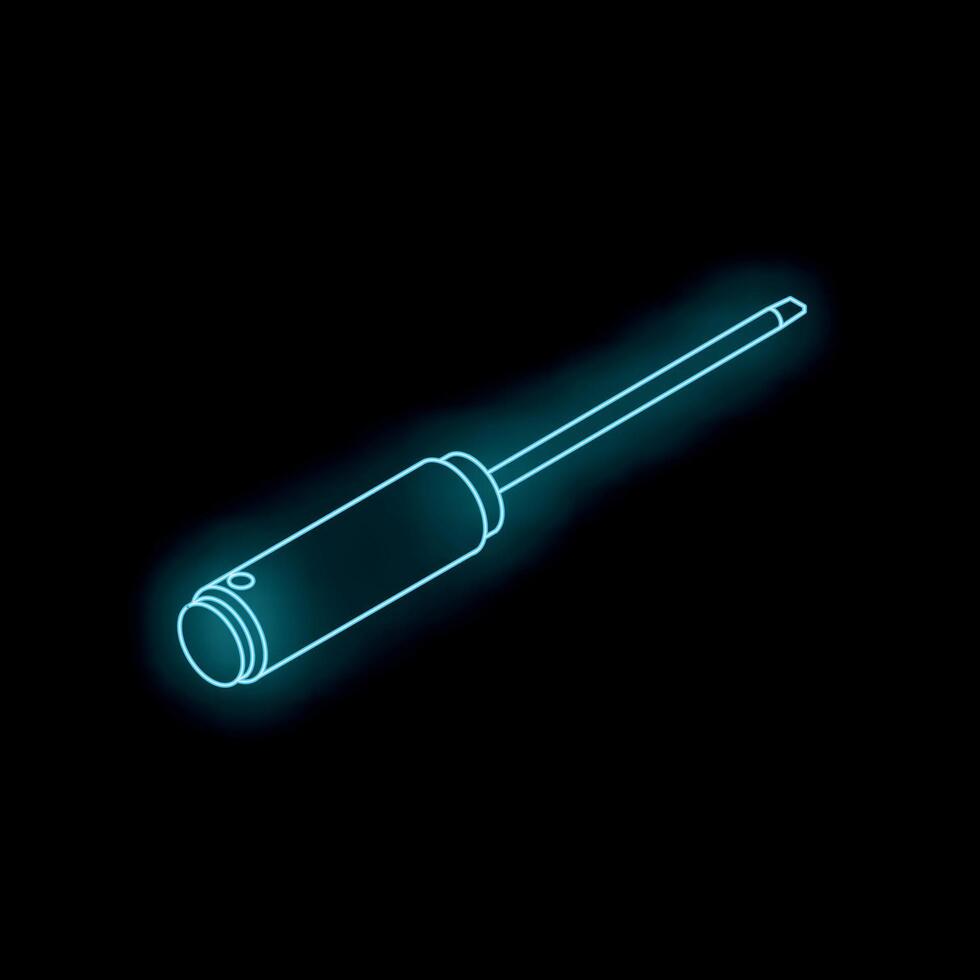 Neon blue screwdriver shining in the dark vector