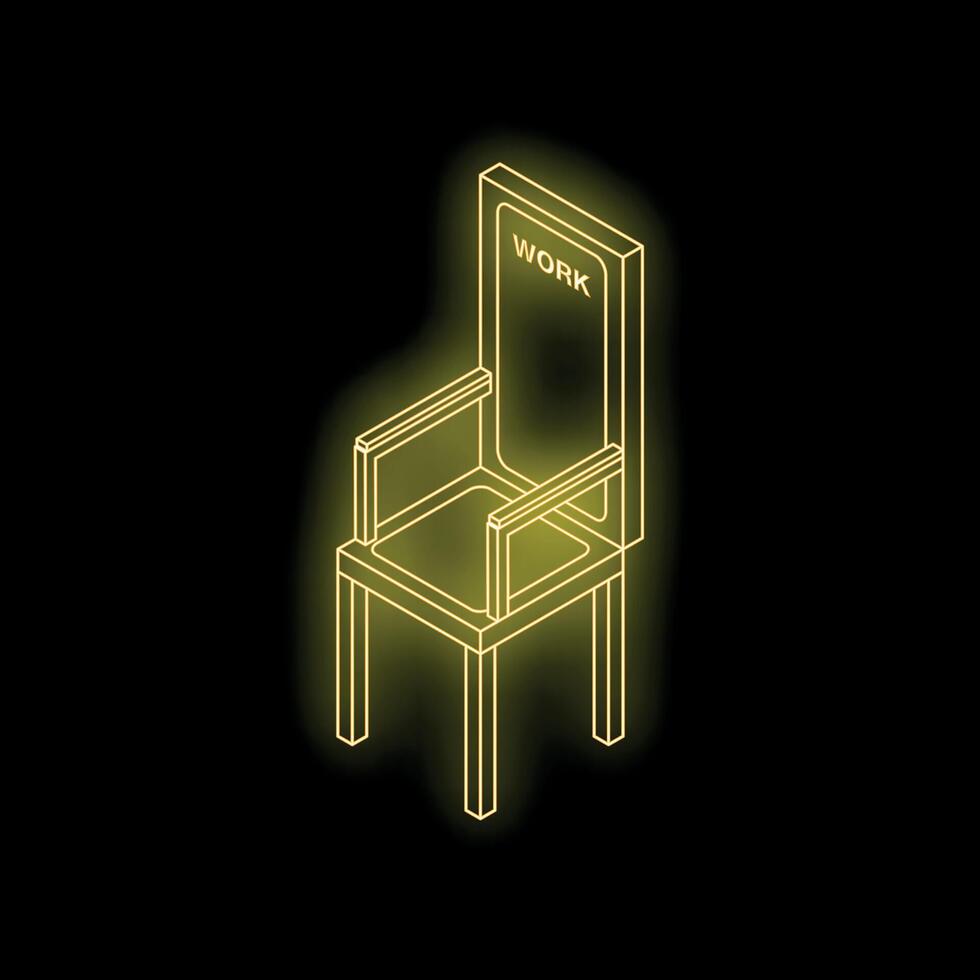Glowing neon yellow office chair symbolizing work on black background vector