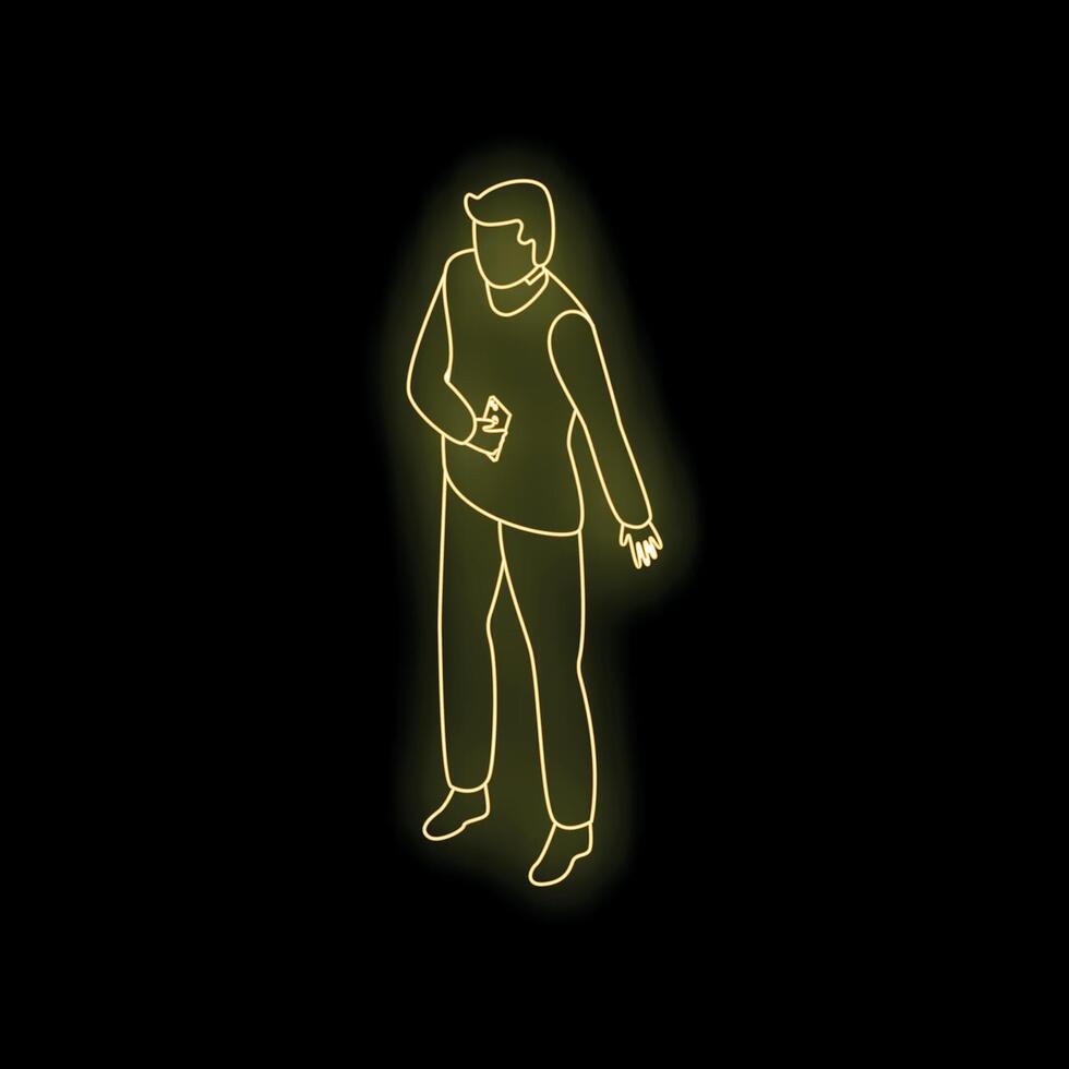 Man using smartphone walking in neon light style vector