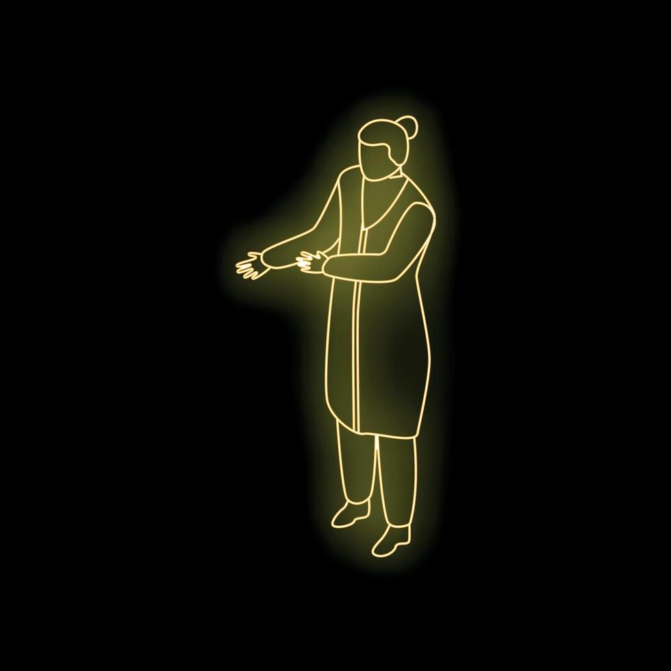 Scientist gesturing with hands, neon style illustration on black background vector