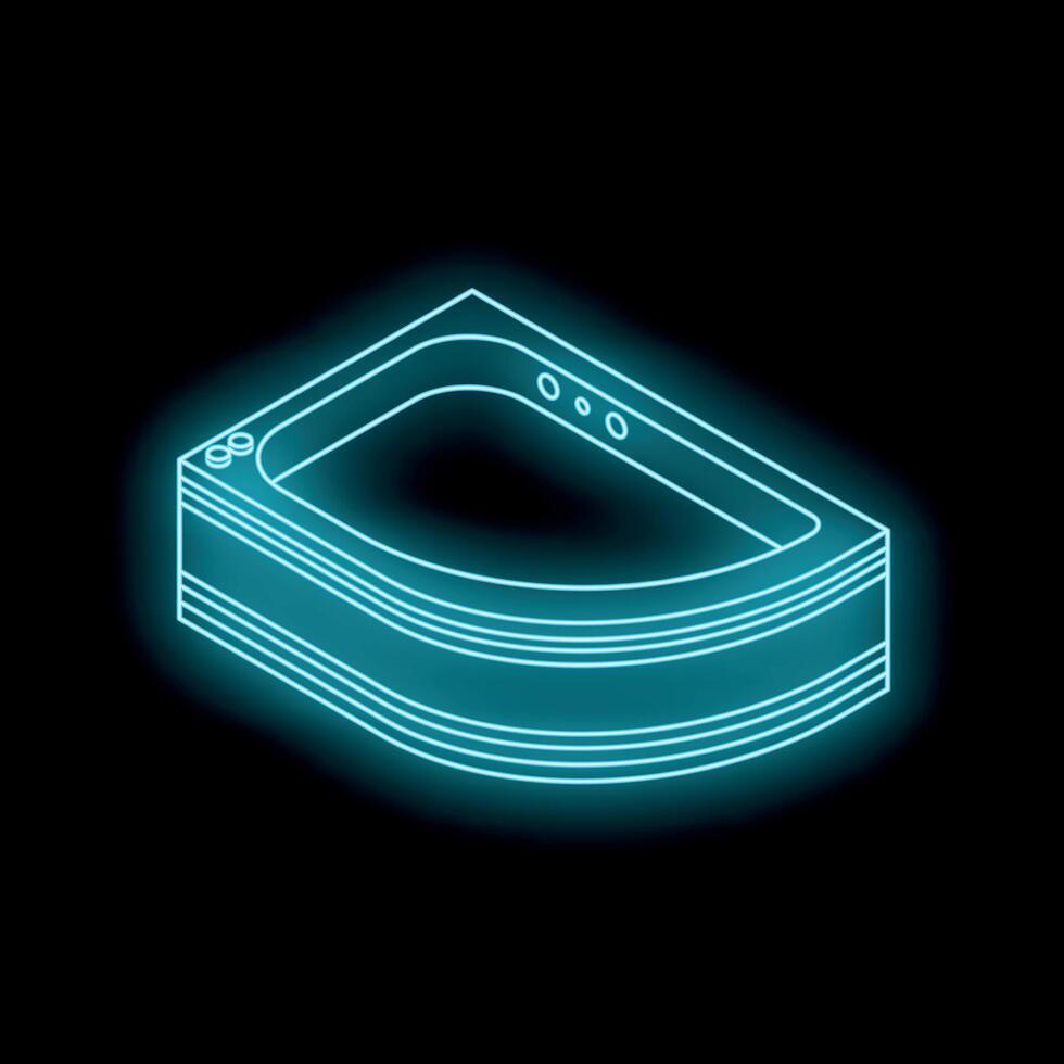 Neon bathtub shining in dark bathroom interior design element vector