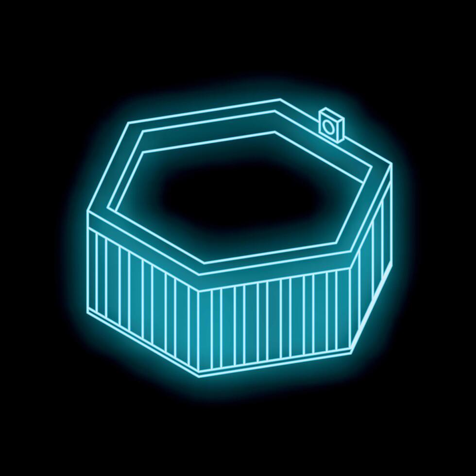 Hexagonal empty hot tub glowing in turquoise neon light vector