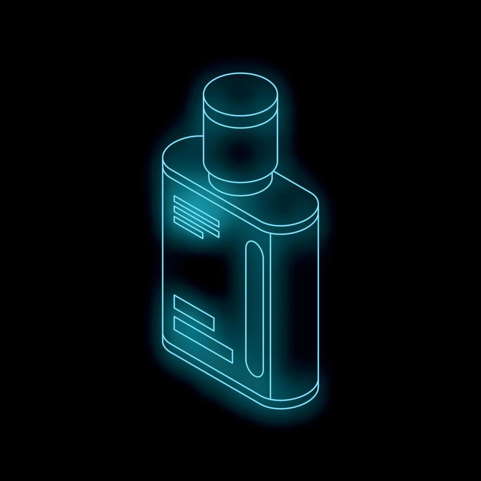 Glowing neon blue cosmetic bottle on black background vector