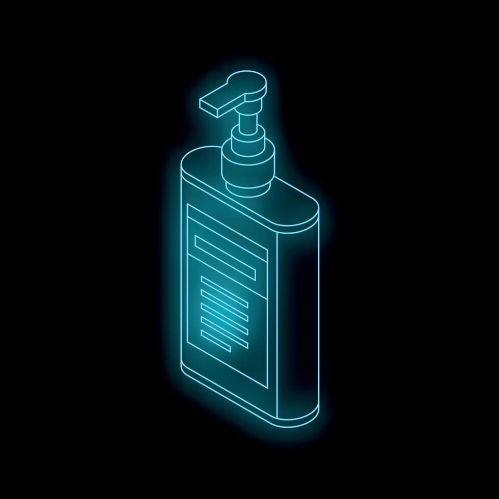 Neon blue isometric dispenser shining on black background vector