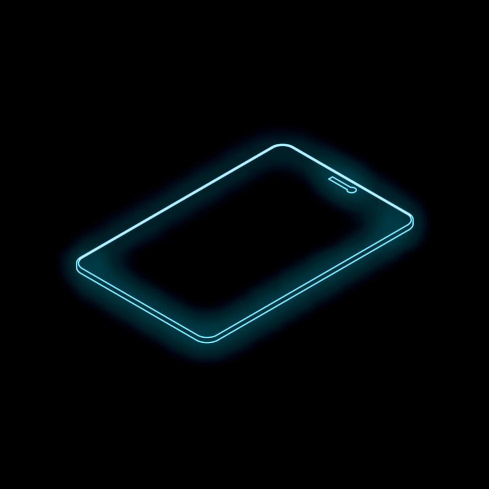 Smartphone with glowing neon blue lines on black background vector