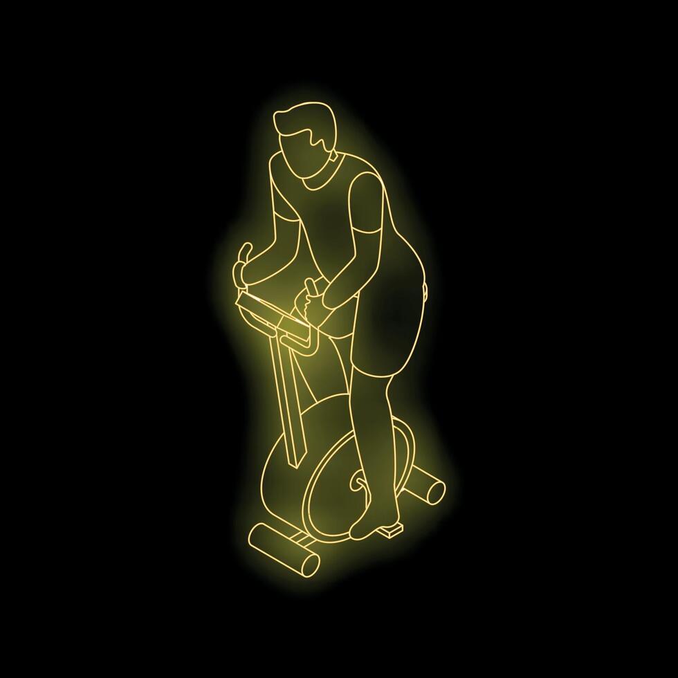 Man exercising on stationary bike with neon light effect vector