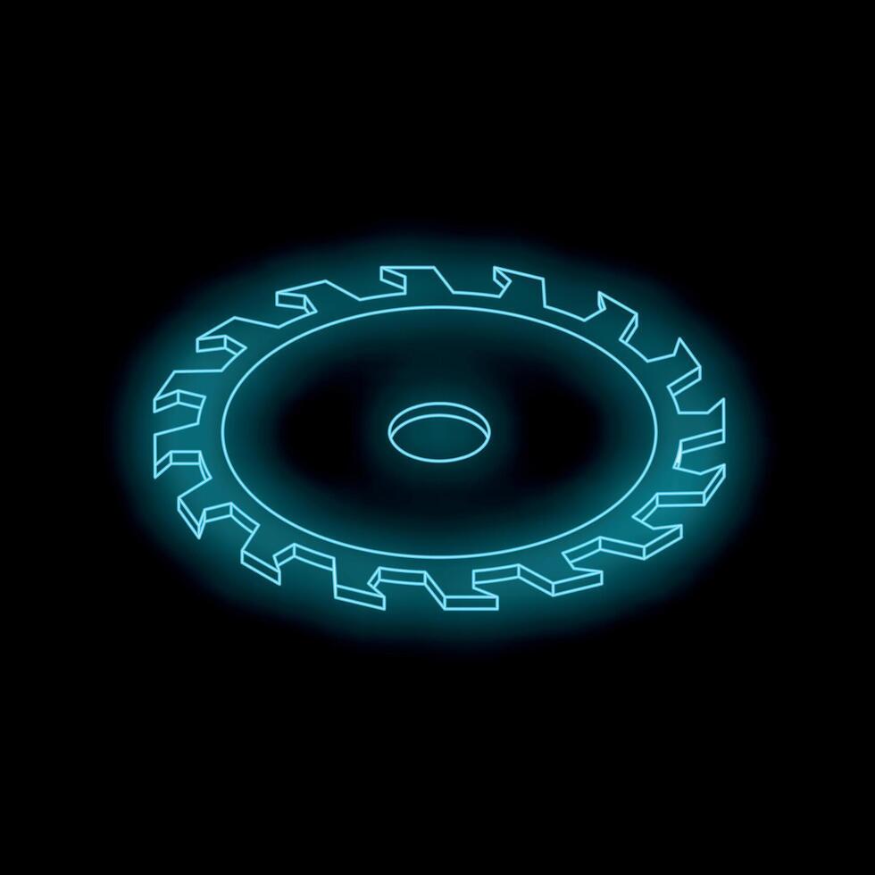 Glowing circular saw blade rotating on black background vector